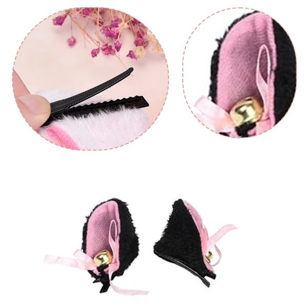 Make Up Fluffy Plush Anime Kvinnor Bell Cosplay Bow Hair V Black