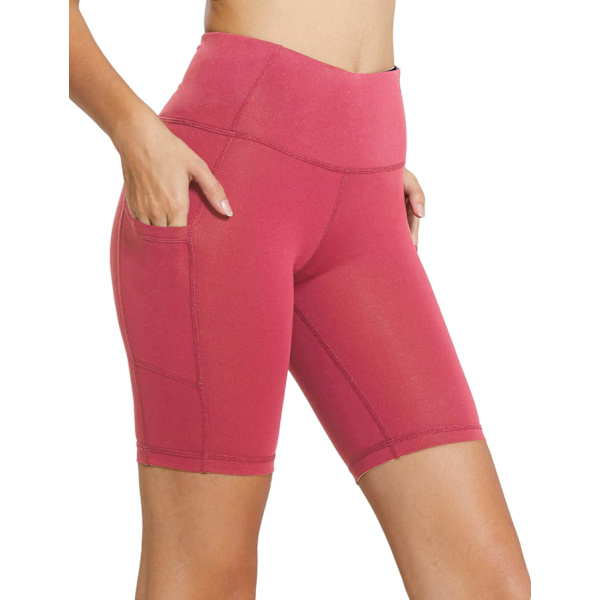 Kvinde cykelshorts med høj talje til træning, yoga, løb, fitness, spandex-shorts med sidelommer (M sort)