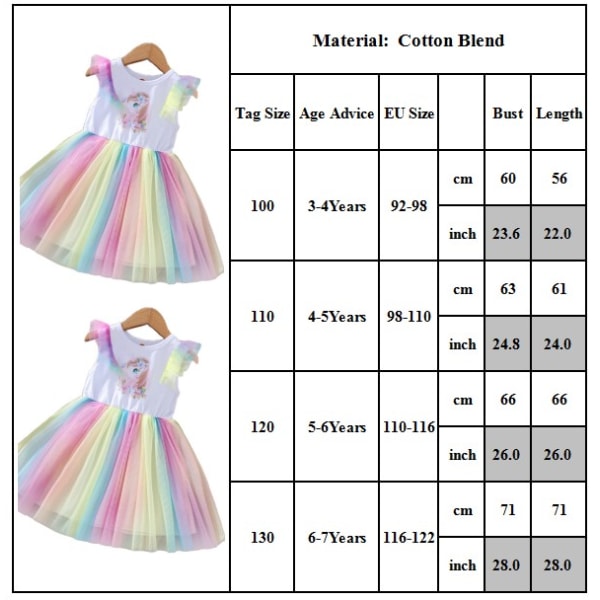Piger Cosplay Fest Prinsesse Enhjørning Kostume Finkjole W 120cm