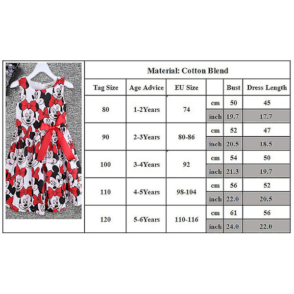 Tytöt Kesä Cartoon Minnie Mouse owknot Prinsessa Swing Mekko E B 6-7 Years