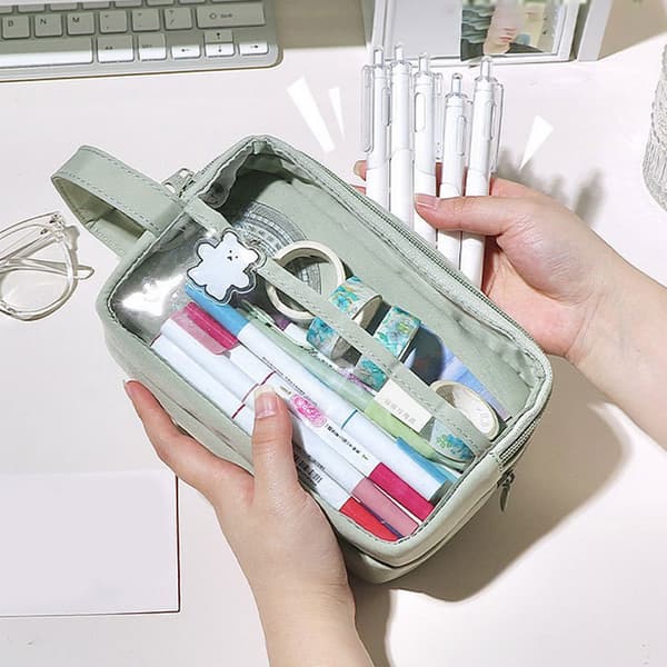 Etui Transparent Stor Opbevaring Penne Etui green
