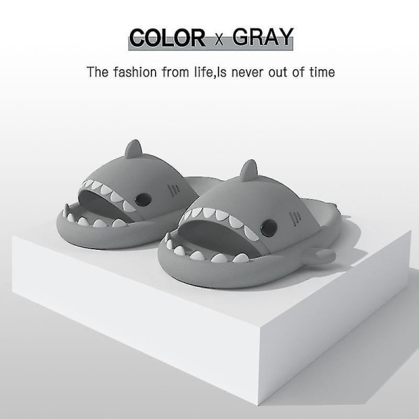 Shark Tofflor - Halkfria duschtofflor - Badrumstofflor - Mjuka sommarsandaler för flickor och pojkar - Nyhet Gray 38-39