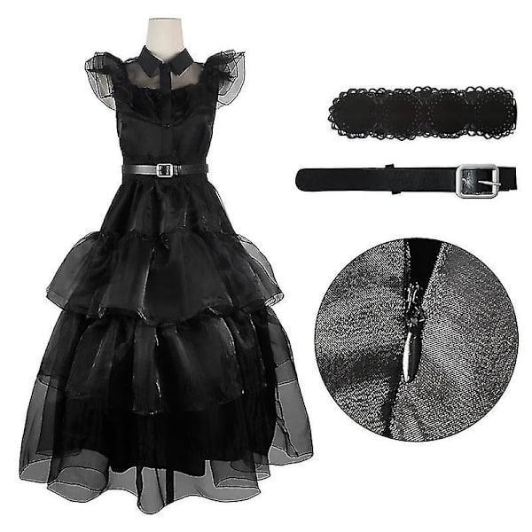 Onsdag Addams Klänning, Onsdag Addams Kostym Dansklänning Barn Vuxna Flickor Cosplay Festklänning Halloween Yz Kids 130cm