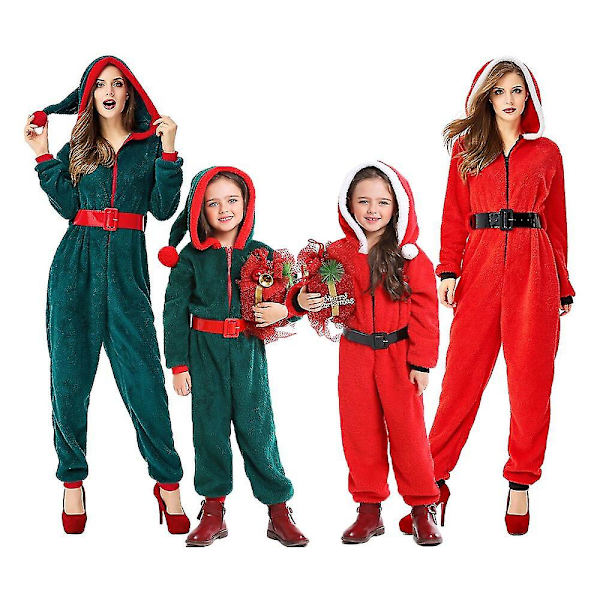 Vuxenbarn Jultomte Jultomtekostym Flicka Kvinnor Hooded Onesie Pyjamas Jumpsuit Fantasia Xmas Dress Up kids 1 S
