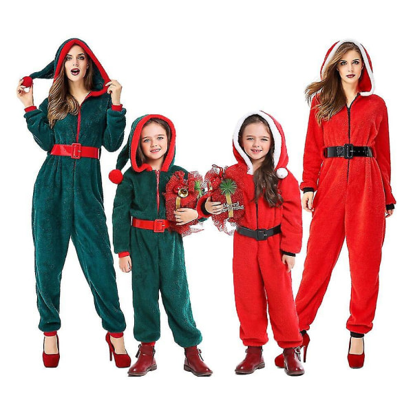 Vuxenbarn Jultomte Jultomtekostym Flicka Kvinnor Hooded Onesie Pyjamas Jumpsuit Fantasia Xmas Dress Up kids 2 XL