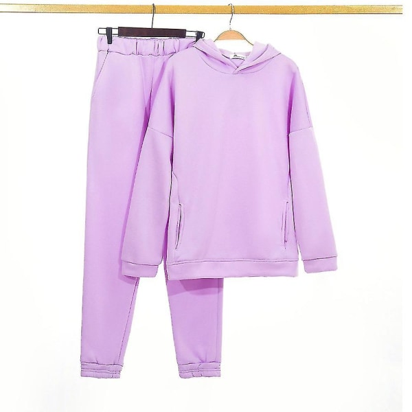 Dame træningsoverall sæt fleece hættetrøje bukser casual sport suit V Purple L