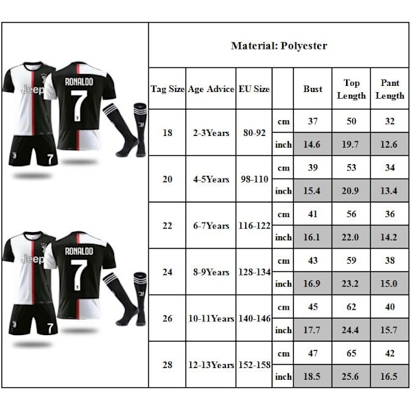 Lasten jalkapallopaita Ronaldo #7 Jersey Lapset Harjoitussetti Urheilu Jalkapallopaidat 22#