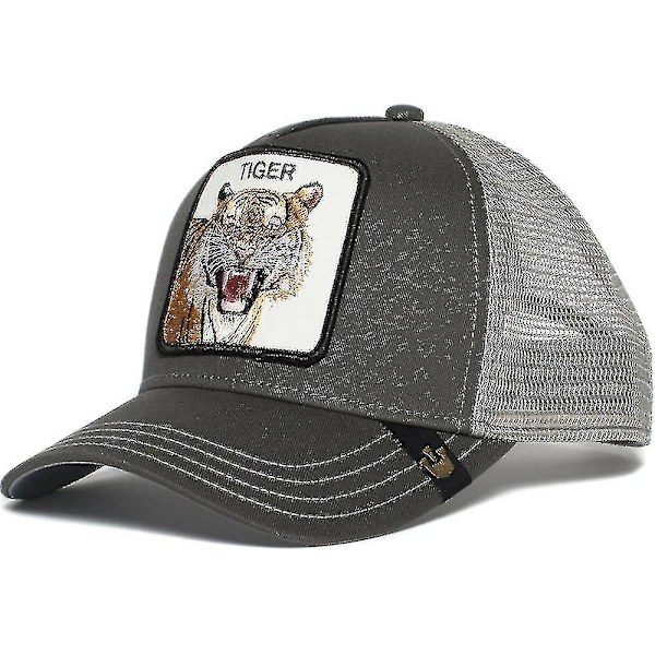 Mænd Kvinder Dyr Form Trucker Baseball Cap Mesh Hat Snapback Hip Hop Kepsar V Grey Tiger