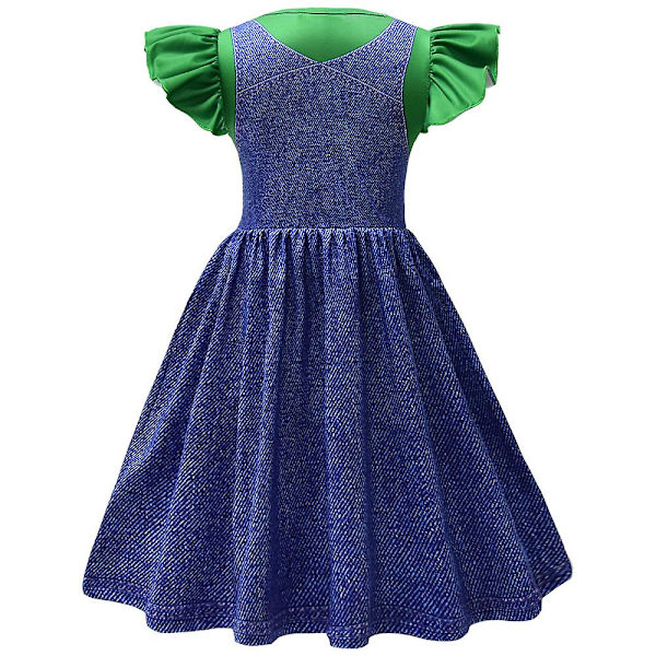 4-9-vuotiaiden tyttöjen prinsessa Peach/Super Mario Cosplay-juhla-asu Mekko Lahjat Denim Green 6-7 Years