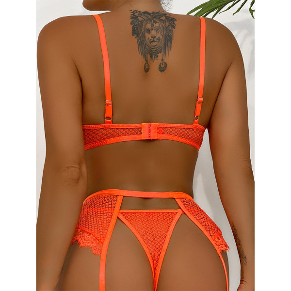 Naisten seksikkäät pitsialusvaatteet BH Thong -setit Cosplay Yöasut Sleep Fluorescent orange L