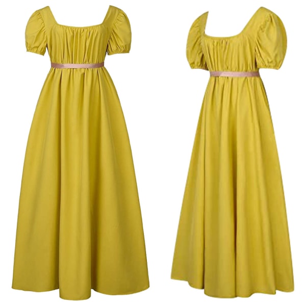 Bridgetown cos retro regentklänning hög midja balklänning viktoriansk teklänning yellow XXL
