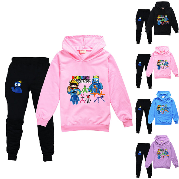 Drenge Piger Regnbuevenner Roblox Hoodies Træningstøj Topper + Bukser Pink V. Pink 130cm