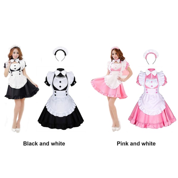 Maid Dress Cosplay Set Plus Size Sexig Anime Lolita Maid Dress Kostym för Halloween Carnival Fancy Dress V XL