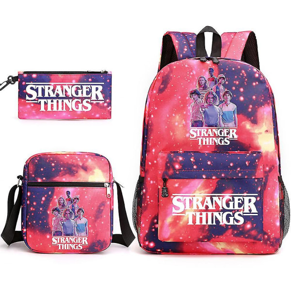 Stranger Things -reppu, kolmiosainen setti, opiskelijan koululaukku, kangaskassi Y W Star Red