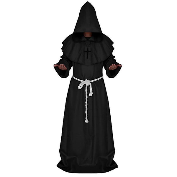 Voksen Munk Hætte Kappe Friar Middelalderlig Renæssance Præst Cosplay Kostume Fest Fancy Dress Halloween Outfit Karneval Black M