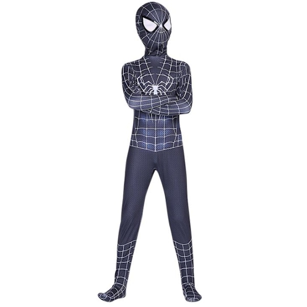 Barn Drenge Spiderman Fancy Dress Fest Jumpsuit Cosplay Kostume Black white 150cm
