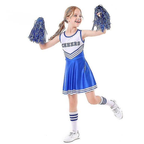 Barnens skolfest Cheerleader kostym Halloween-fest Blue 130cm