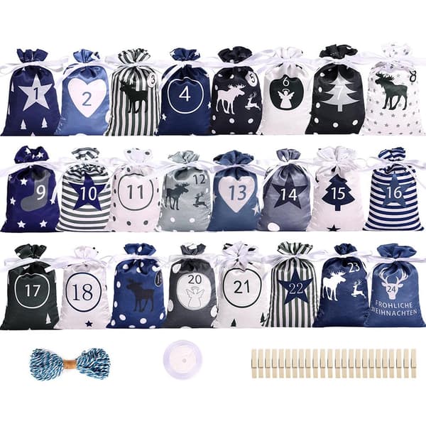 24ST Jule Adventskalender Gaveposer SnÃ¸restropp Pose Party D red 24pcs