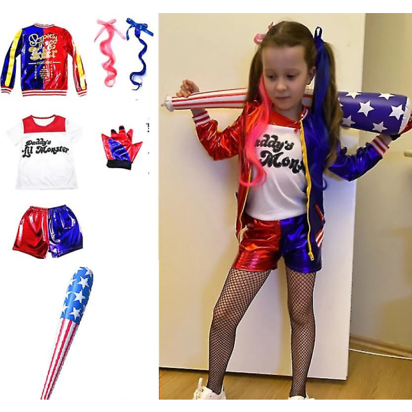 Harley Quinn Kids Cosplay Kostymer onsterjacka Yz M