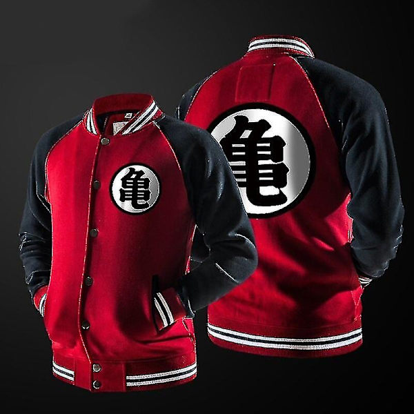 Anime Goku Varsity Jakke Efterår Casual Sweatshirt Hoodie Jakke Mærke Baseball Jakke Shry - Red XL