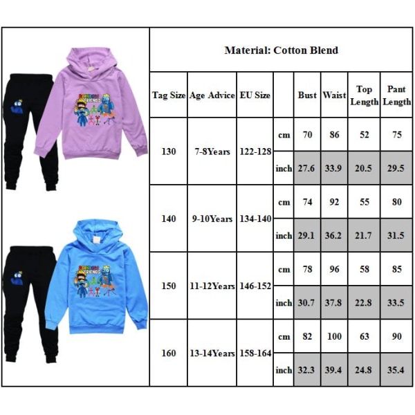 Drenge Piger Regnbuevenner Roblox Hoodies Træningsdragter Topper + Bukser Yz sort V. black 130cm