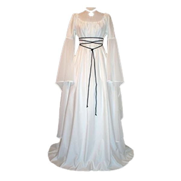 Halloween Witch Klänning Långärmad Rundhalsad Klänning för fest White S