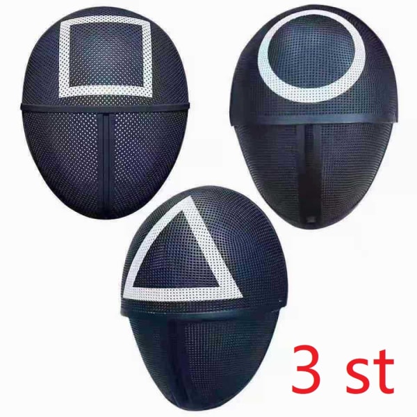 Squid Game Masks Mix | Triangle+Rund+Fyrkant 3pcs-Julklappa V Rund+Triangle+Fyrkant