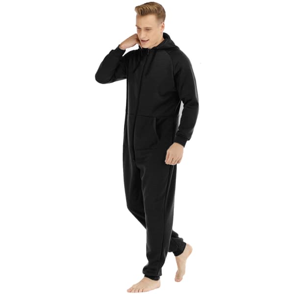 Varme fleece pyjamas med hætte til mænd Black M