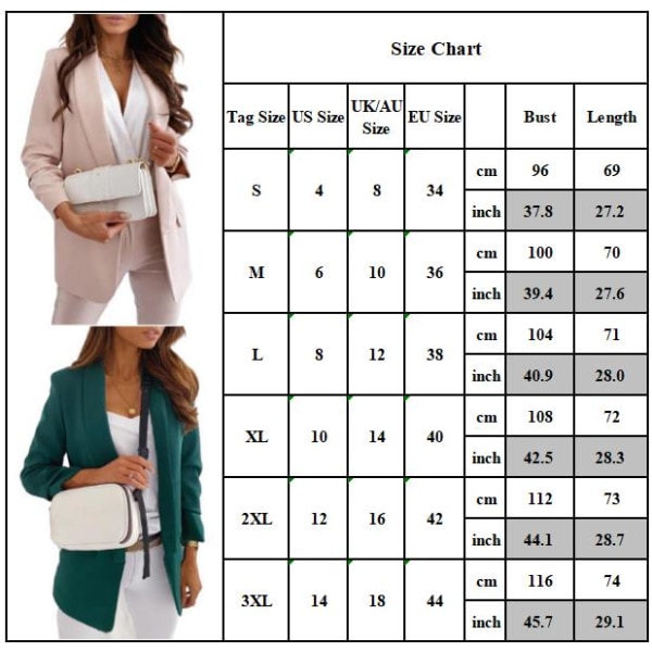 Kvinder Almindelig Cardigan Kappa Blazer Kostume Jakke Arbejdsforretning W Khaki 3XL