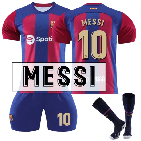 2023-2024 Barcelona hjemmefotballdrakt for barn nr 10 Messi W 22