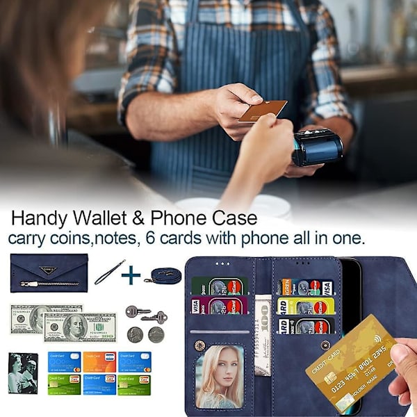 Yhteensopiva Samsung Galaxy S21 Plus 5g kotelon kanssa Irrotettava olkahihna-kaulahihna Lanyard-kotelo Vetoketju Kotelo Olkahihna 6 korttitaskulla Kansi Premium P Blue