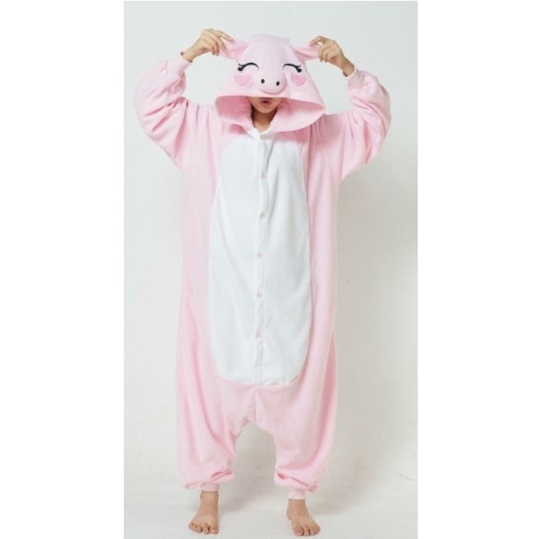 Fancy Cosplay Kostym Onesie Pyjamas Vuxen Nattkläder Pink Pig L