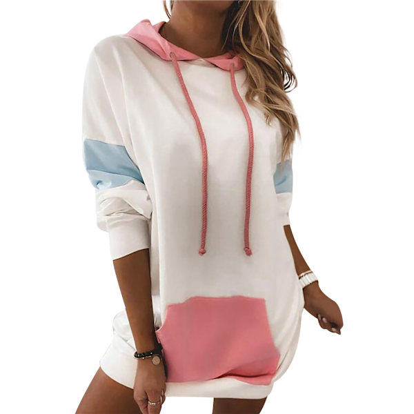 Kvinde Hættetrøje Lommekjole Langærmet Løs Pullover V White XL