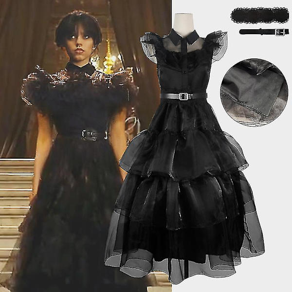 Onsdag Addams Klänning, Onsdag Addams Kostym Dansklänning Barn Vuxna Flickor Cosplay Festklänning Halloween Yz Adult M