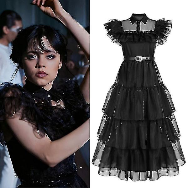 Onsdag Addams Family Comedy Cos Prom Wednesday Sort Kjole.v2 2XL