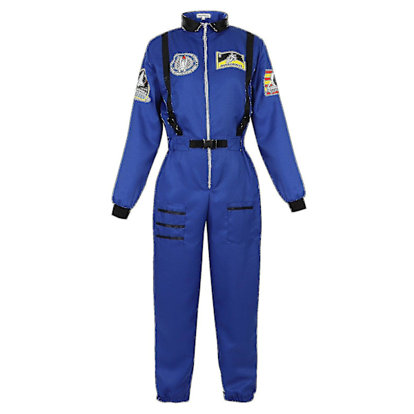 Astronaut kostym rymddräkt för vuxna Cosplay kostymer Dragkedja Halloween kostym par flyg jumpsuit Plus storlek Uniform Blue For Women XS