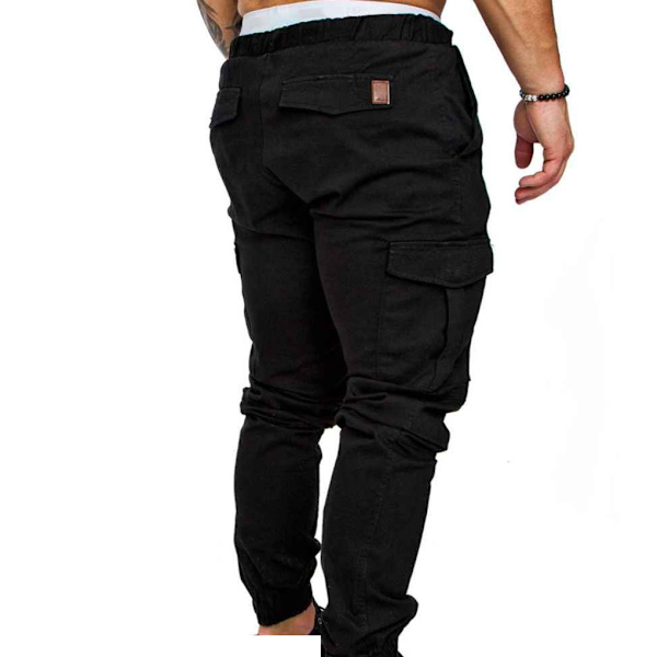 Herr Pocket Byxor Casual Elastisk String Mode långbyxor - Black 3XL