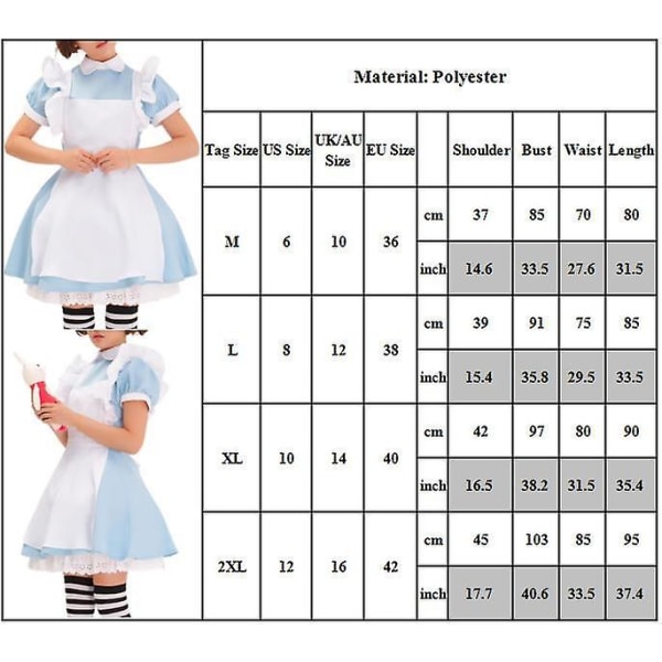 Kvinnor Alice i Underlandet Dräkt Cosplay Kostym aid Dress Fairytale Dress Up With Headwear Outfits Set Presenter V M
