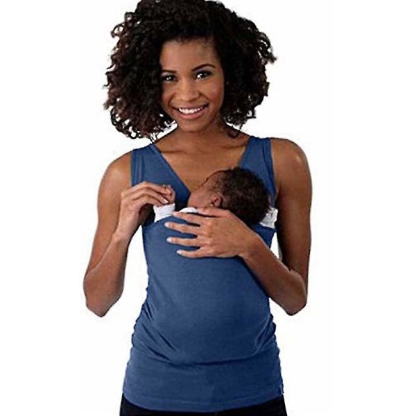 Baby Linne Känguru stor ficka T-shirt - Blue Women S