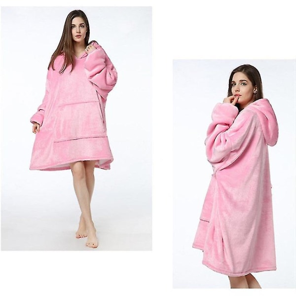 Pars hemkläder förtjockade varm kalltäkta huvapyjamas pink