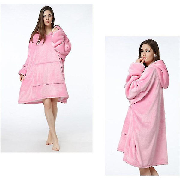 Pars hjemmekjole fortykket varm kald ekte hettepyjamas V pink