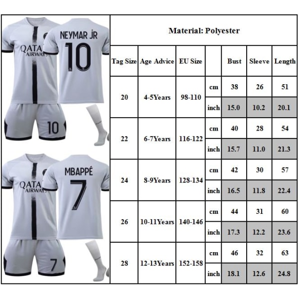 Paris Hemma nr 30 Messi nr 7 Mbappé nr 10 Neymar Jersey Outfit W #10 10-11Y