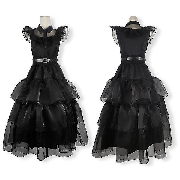 Onsdag Addams Klänning, Onsdag Addams Kostym Dansklänning Barn Vuxna Flickor Cosplay Festklänning Halloween Yz Kids 140cm