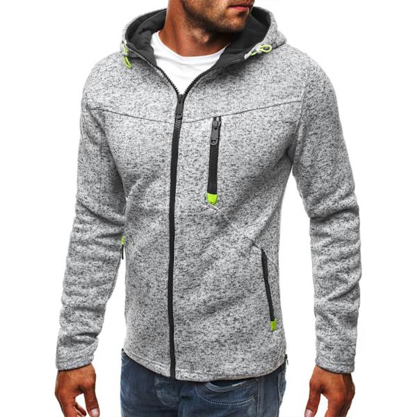 Herrjacka Casual Hoodies Sweatshirt Långärmad Zip Up Coat W Light Grey M