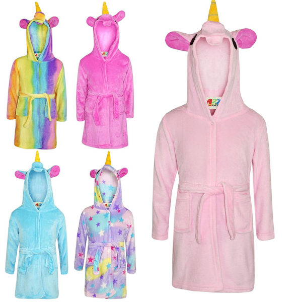 Barn Flickor Hooded Morgonrock Handduk Badrock Klänning Pyjamas multicolor 7-8Years