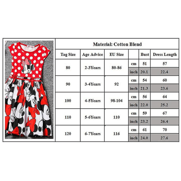 Barn Flickor Summer Cartoon Minnie Mouse Bowknot Princess Swing Dress E A 4-5 Years