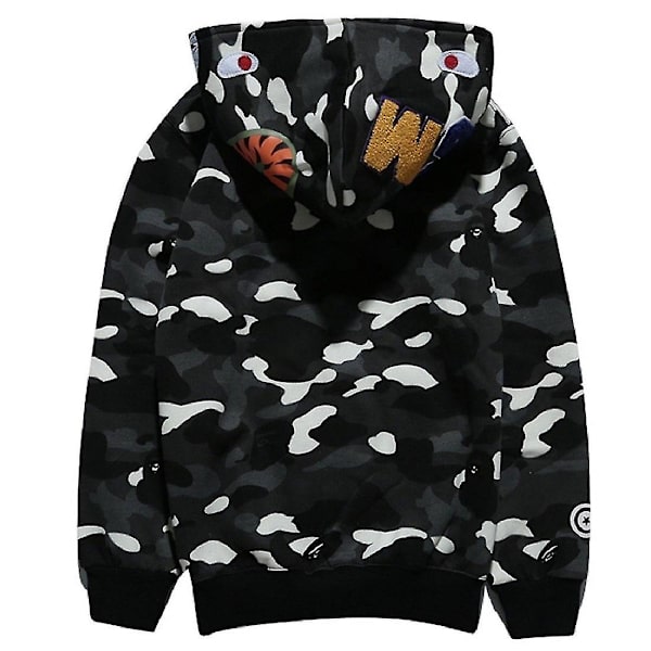 Shark Head Camo Hoodie Herre Langærmet Zip Up Sweatshirt Hip Hop Casual Tynd Jakke - A M