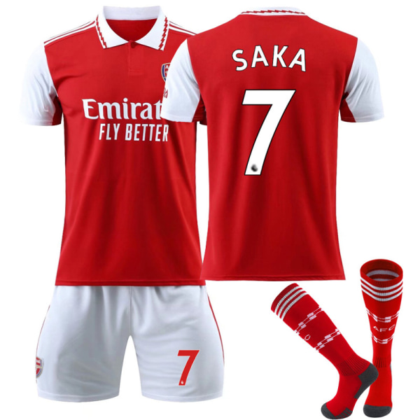 22-23 Arsenal Home Kids Football Kit med strumpor nr 7 Saka - 6-7years