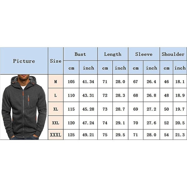 Mænd Zip Træningsjakke Gym Hooded Langærmet Sweatshirt Gym Top Efterår Vinterfrakke Dark Gray 3XL