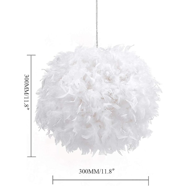 Fjäderlätt Skärm för Takhängande Ljus, Fluffig Skärm Lampskärm för Bord och Golv, Sovrum Diameter 30cm, Vit DB V